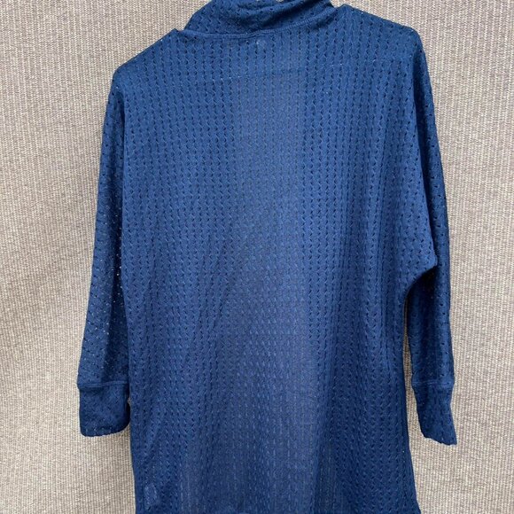 lily white Sweater Knit Mesh Cocoon Cardigan Midnight Blue Women’s Sz M - Picture 4 of 8